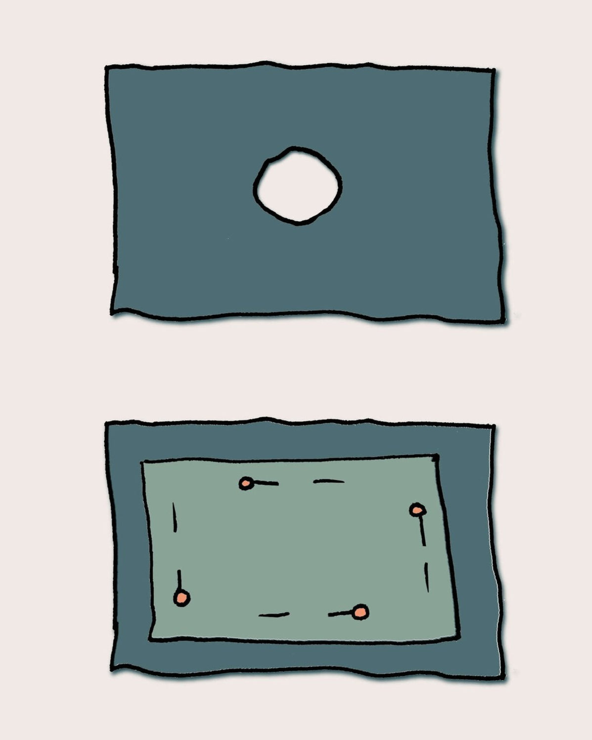 Set of four fabric samples with different designs on a beige background