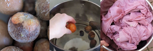series of images showing the results of dyeing with avocado pit and skin