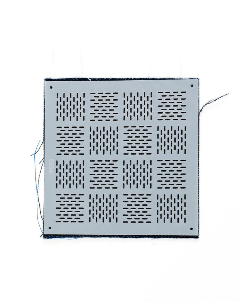 Plastic basket weave stencil on indigo back