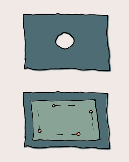 Set of four fabric samples with different designs on a beige background